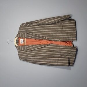 Kasper Vintage 90's 100% Wool Tan Black Vertical Striped Blazer Jacket
